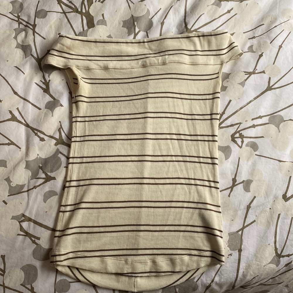 Free People ivory and brown striped, off the shoulder top